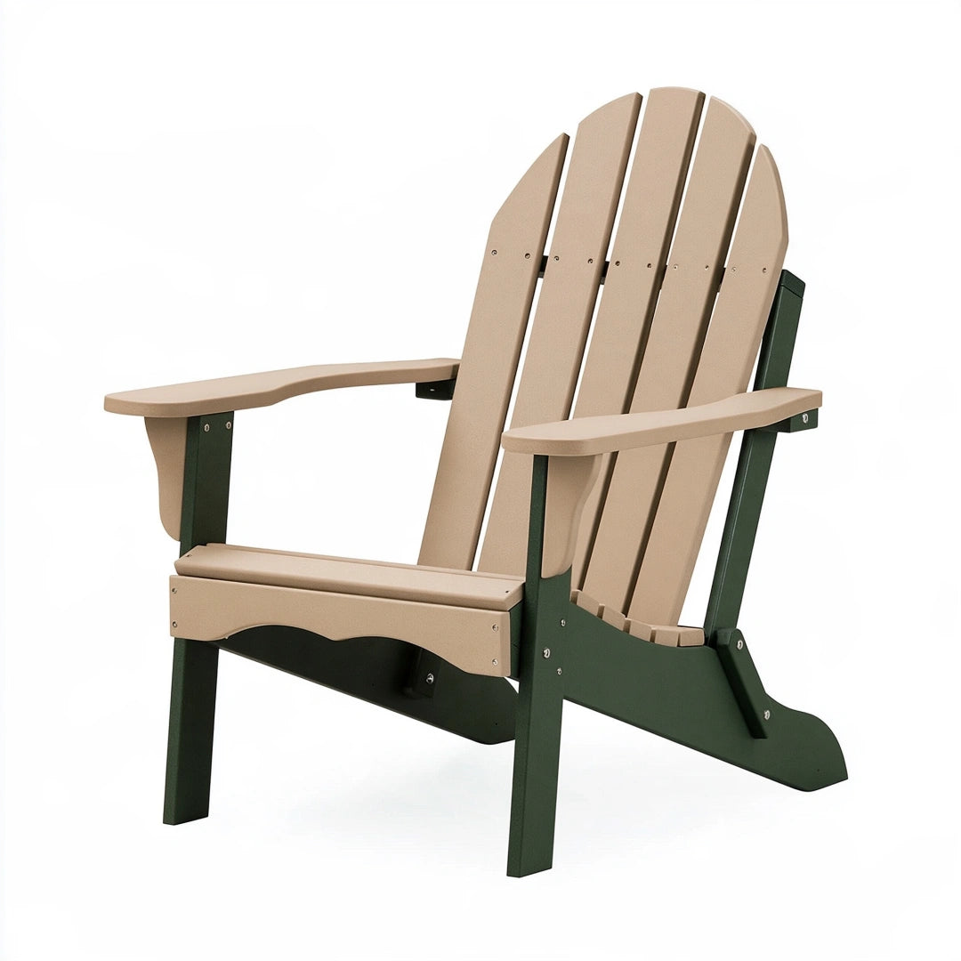 Adirondack Gartenstuhl 80 x 90 x 100 cm aus Kunststoff in Beige und Dunkelgrün mit breiten Armlehnen