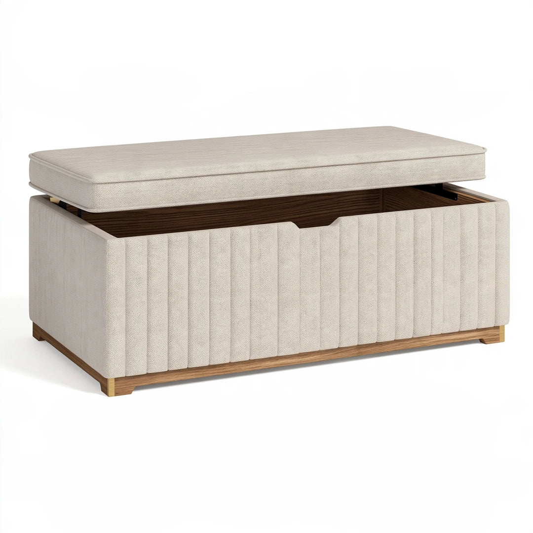 Sitzbank mit Stauraum 120 x 45 x 48 cm Textil Beige gepolstert