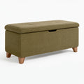 Sitzbank mit Stauraum 100 x 40 x 45 cm Stoff Olivgrün Holzbeine Skandinavischer Stil