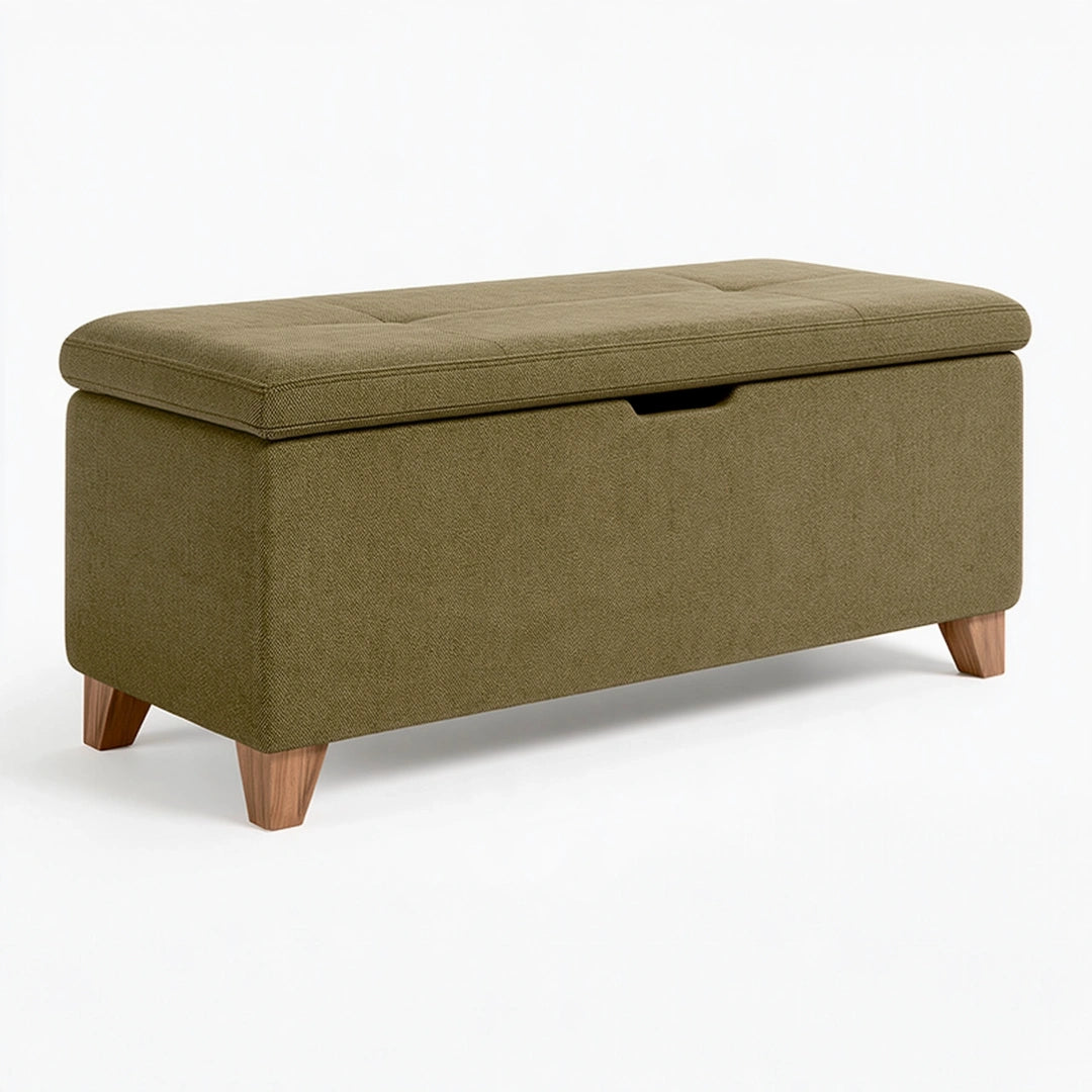 Sitzbank mit Stauraum 100 x 40 x 45 cm Stoff Olivgrün Holzbeine Skandinavischer Stil
