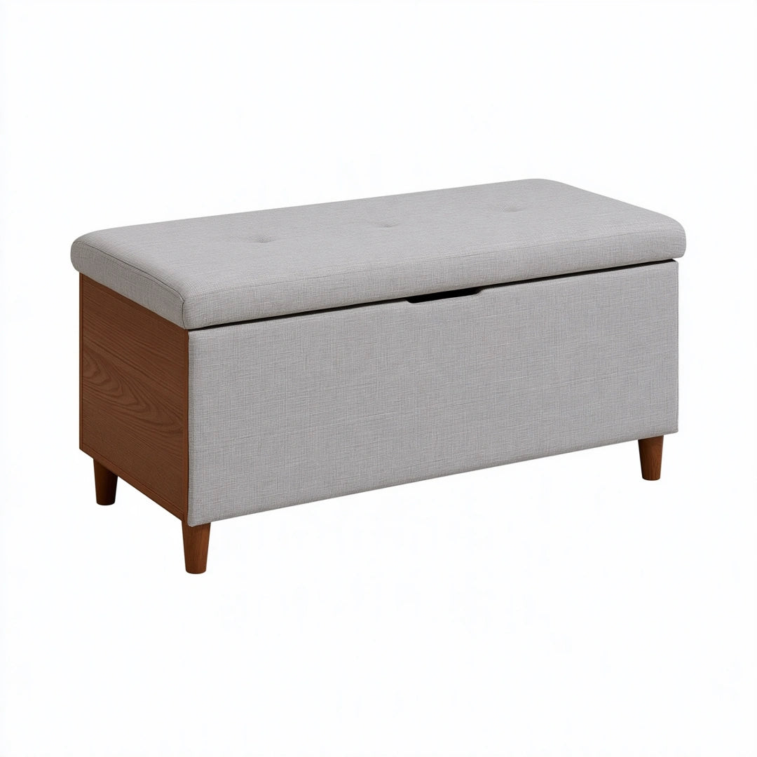 Aufbewahrungsbank 100 x 40 x 50 cm Grau/Braun mit Stoffbezug und Holzfüßen