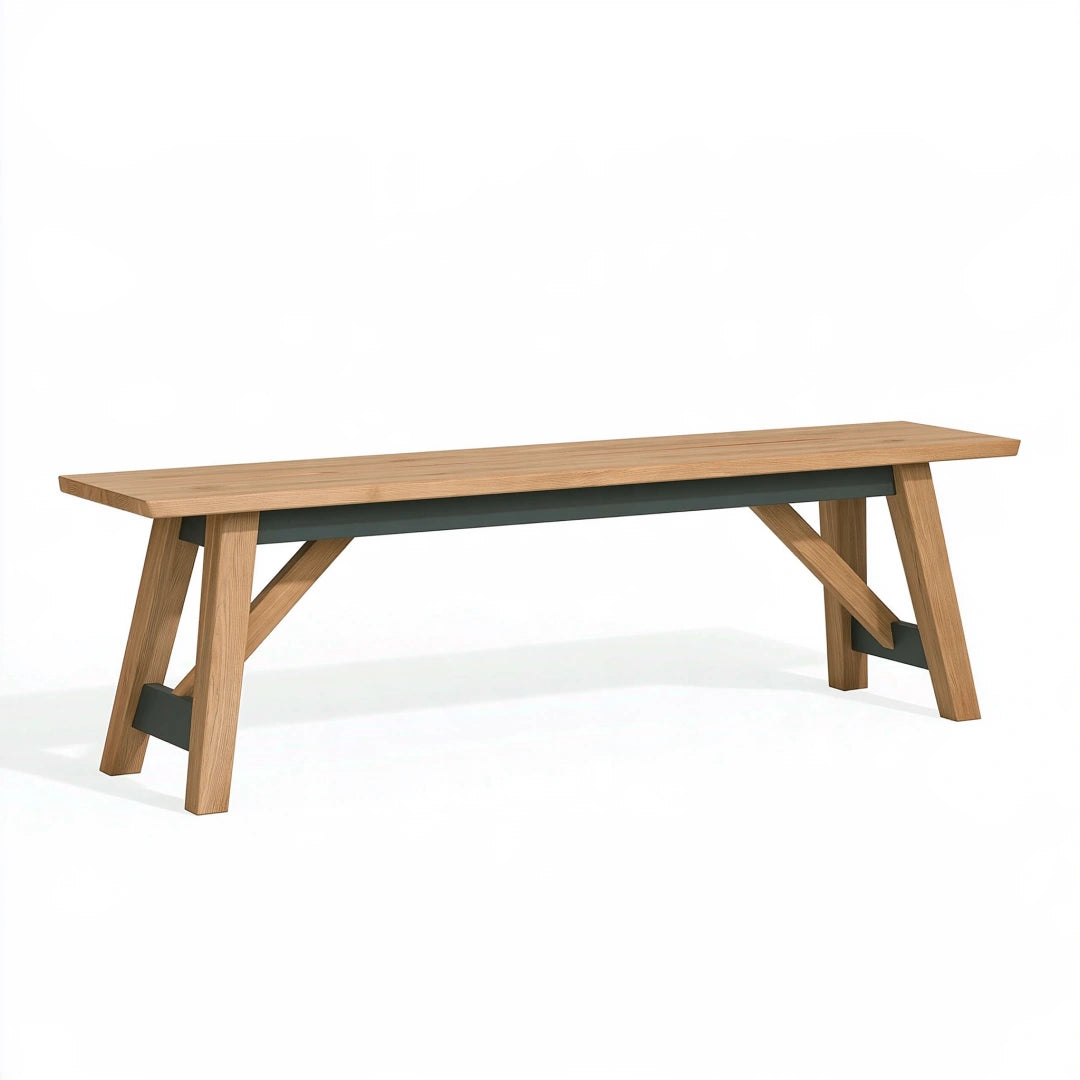 Sitzbank 160 x 40 x 45 cm Holz Naturholz Anthrazit mit Metallstreben im industriellen Stil