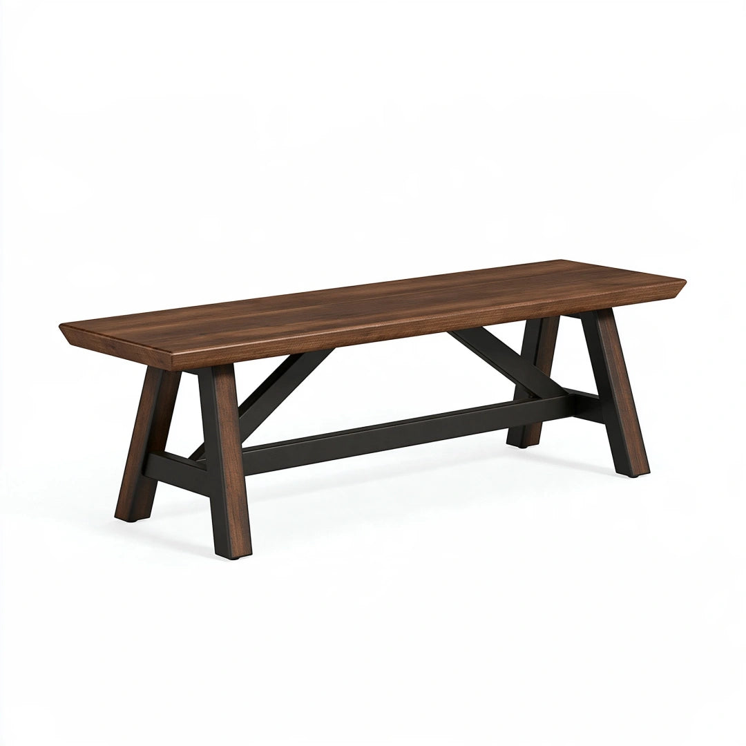 Sitzbank 180 x 40 x 45 cm Holz Dunkelbraun mit Metallgestell im Industriestil