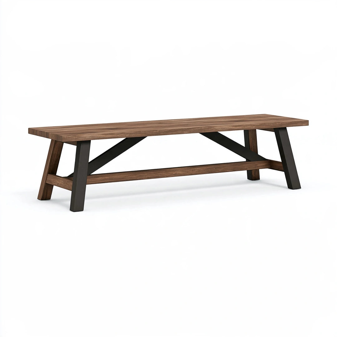 Sitzbank 180 x 40 x 45 cm Holz und Metall Braun Schwarz im Industriedesign