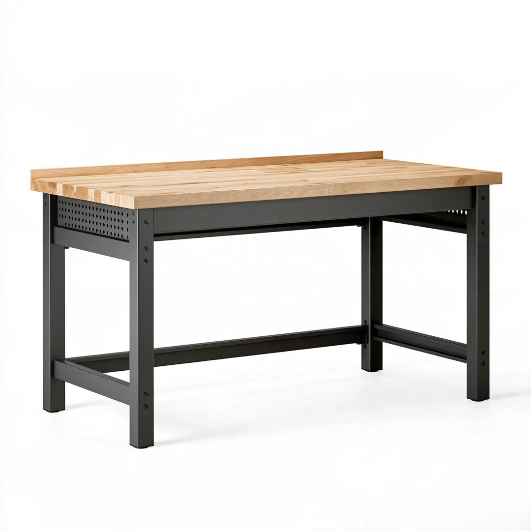 Werkbank 120 x 60 x 90 cm mit Holzplatte und Stahlgestell Natur Schwarz im Industriestil