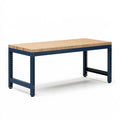Werkbank 150 x 75 x 90 cm Holz Stahl Blau Natur höhenverstellbar