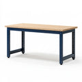 Werkbank 160 x 80 x 90 cm Holzplatte Stahlgestell Blau Natur Industriestil