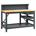 Werkbank 152 x 61 x 152 cm aus Stahl und Holz in Schwarz/Natur mit Lochwand und Schublade
