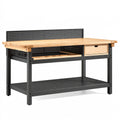 Werkbank 120 x 60 x 90 cm Holz Metall Schwarz Natur mit Schublade Industrie Stil