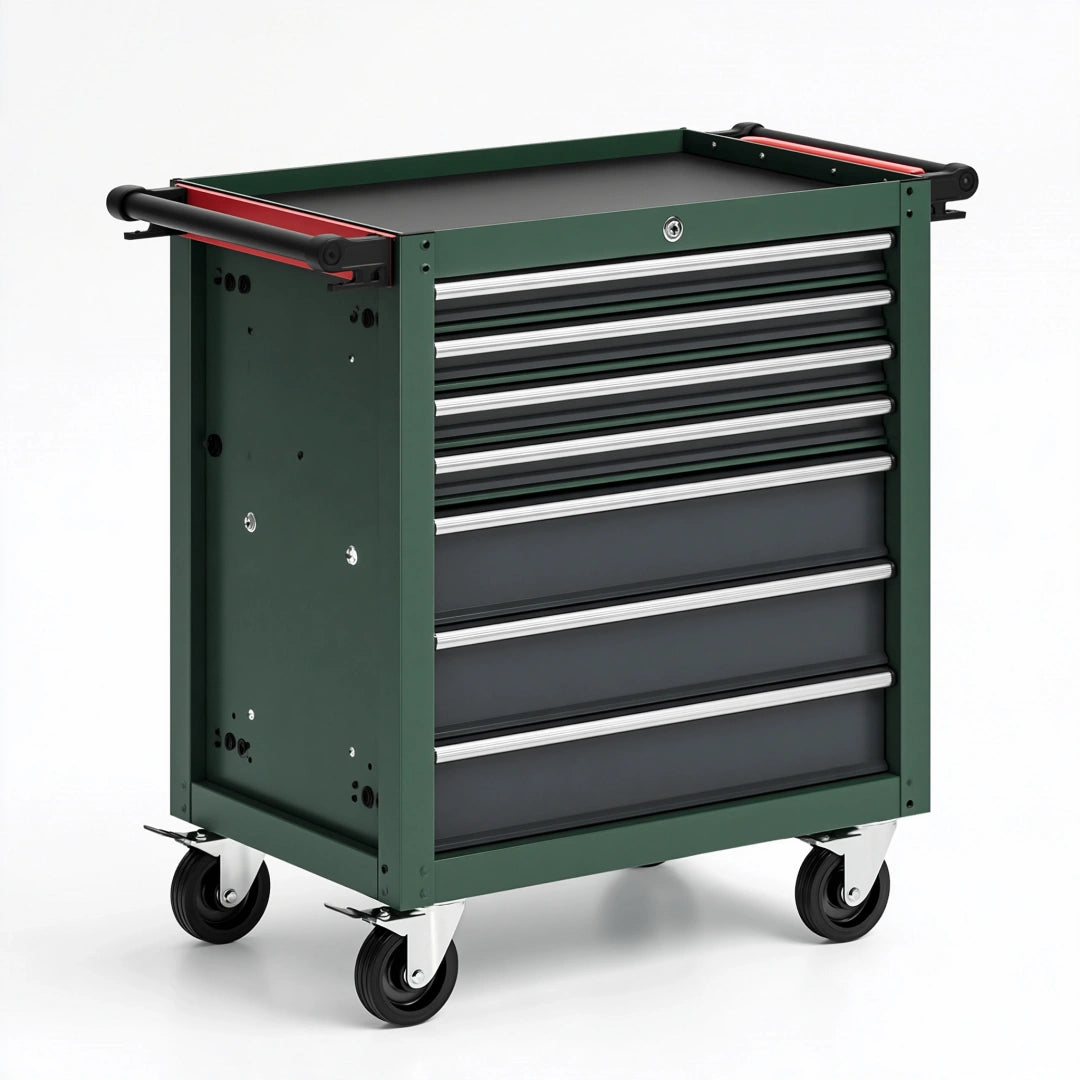 Werkzeugwagen 78 x 46 x 97 cm Stahl Grün Schwarz mit 7 Schubladen fahrbar