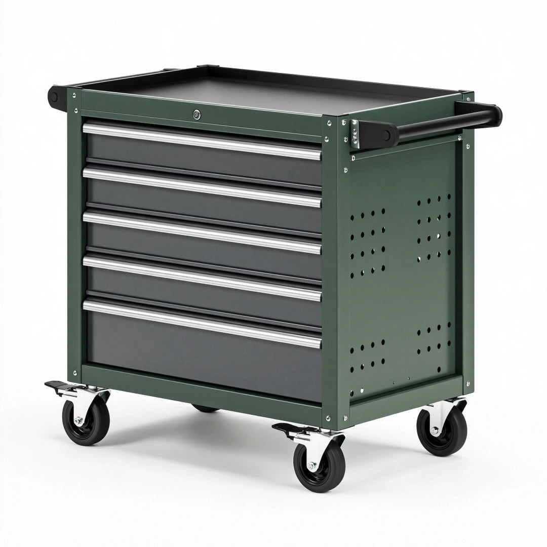 Werkzeugwagen 85 x 46 x 95 cm aus Stahl dunkelgrün mit 6 Schubladen und Rollen