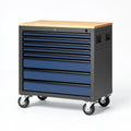 Werkzeugwagen 80 x 50 x 95 cm Stahl Holz Schwarz Blau mit 8 Schubladen und Rollen