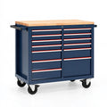 Werkstattwagen 120 x 60 x 95 cm Stahl Holz Blau mit 13 Schubladen und Rollen