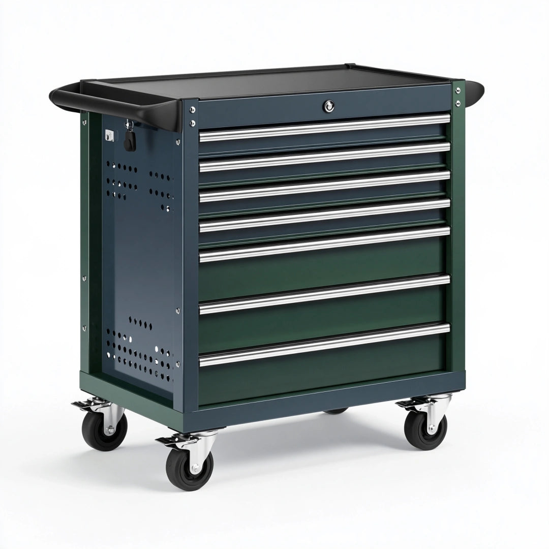 Werkzeugwagen 76 x 46 x 97 cm Stahl dunkelgrün abschließbar mit 7 Schubladen