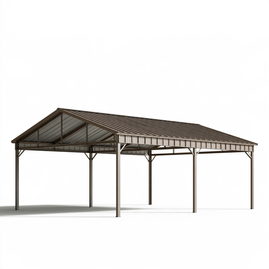 Metall Carport 600 x 300 x 280 cm Braun Grau mit Satteldach