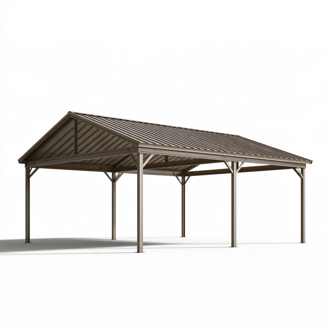 Carport 600 x 300 x 280 cm Stahl Grau mit Satteldach für Außenbereich