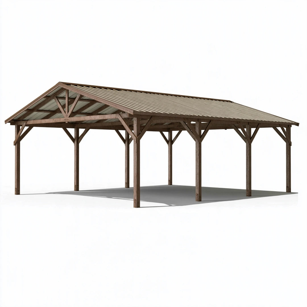 Carport 600 x 500 x 300 cm Holz Braun mit Metalldach für Außenbereich