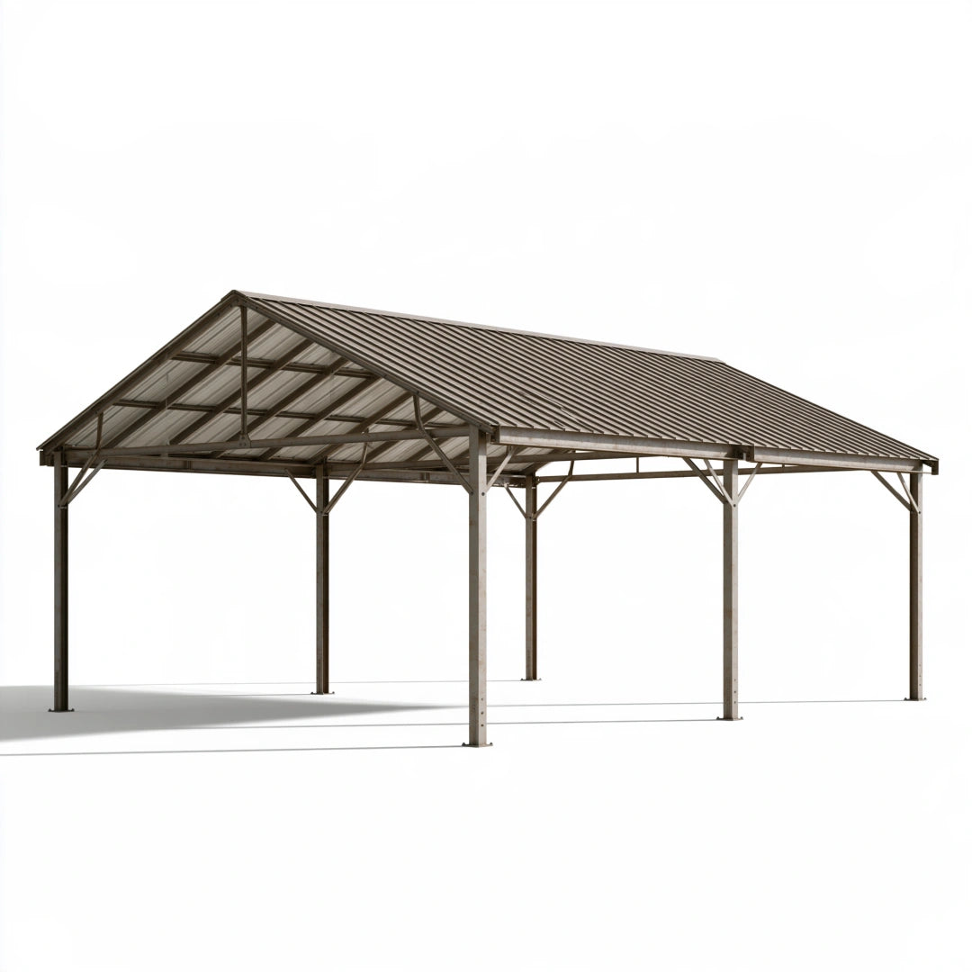Carport 600 x 300 x 270 cm aus Stahl in Grau mit Satteldach