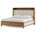 Bett 160 x 200 cm Holz Braun Beige mit gepolstertem Kopfteil modern