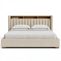 Polsterbett 180 x 200 cm in Beige mit Stoffbezug und Kopfteil mit Ablagen