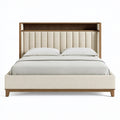 Polsterbett 180 x 200 cm Holz Beige - Modernes Doppelbett mit gepolstertem Kopfteil