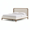 Polsterbett 160 x 200 cm Holz und Stoff Beige Braun - modernes Bettgestell mit gepolstertem Kopfteil
